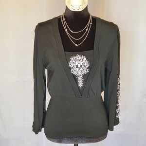 ☆ Ninety Black High Waist Sweater V-neck Faux Layered Size XL